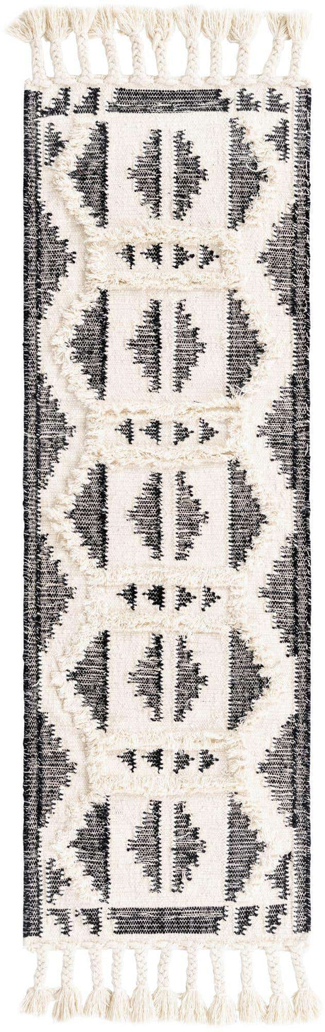 Black and White 2' 2 x 5' 1 Mesa Runner Area Rug 100% Wool Geometric All Natural Carpet for Living, Dining, Office, Bedrooms, Dorms, Kitchens for Sale at Rug Engine