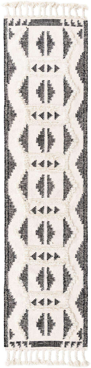 Black and White 2' 7 x 10' Mesa Runner Area Rug 100% Wool Geometric All Natural Carpet for Living, Dining, Office, Bedrooms, Dorms, Kitchens for Sale at Rug Engine