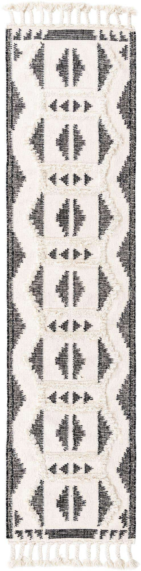 Black and White 2' 7 x 10' Mesa Runner Area Rug 100% Wool Geometric All Natural Carpet for Living, Dining, Office, Bedrooms, Dorms, Kitchens for Sale at Rug Engine