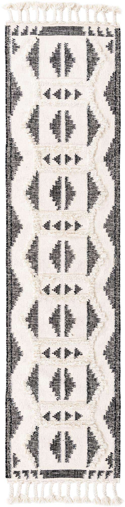 Black and White 2' 7 x 10' Mesa Runner Area Rug 100% Wool Geometric All Natural Carpet for Living, Dining, Office, Bedrooms, Dorms, Kitchens for Sale at Rug Engine