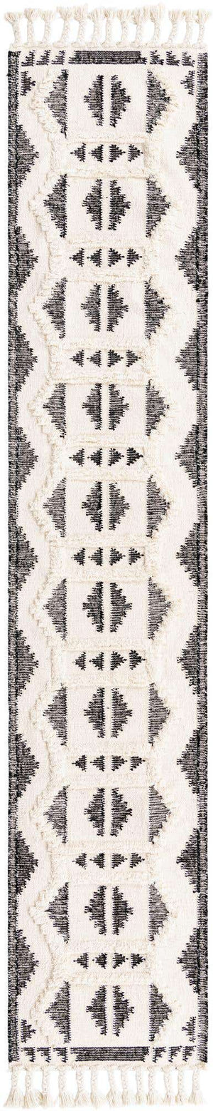 Black and White 2' 7 x 13' 1 Mesa Runner Area Rug 100% Wool Geometric All Natural Carpet for Living, Dining, Office, Bedrooms, Dorms, Kitchens for Sale at Rug Engine
