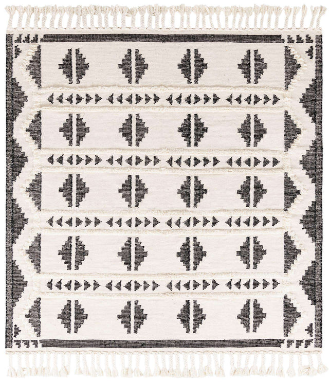 Black and White 8' x 8' Mesa Square Area Rug 100% Wool Geometric All Natural Carpet for Living, Dining, Office, Bedrooms, Dorms, Kitchens for Sale at Rug Engine