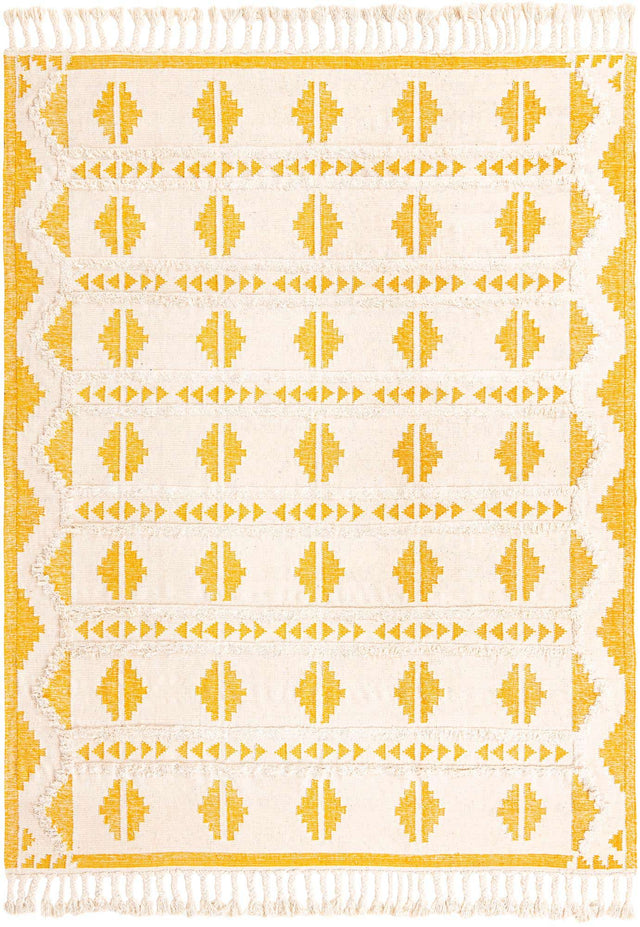 Yellow and White 9' x 12' Mesa Rectangle Area Rug 100% Wool Geometric All Natural Carpet for Living, Dining, Office, Bedrooms, Dorms, Kitchens for Sale at Rug Engine