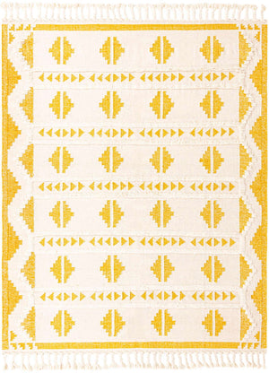 Yellow and White 8' x 10' Mesa Rectangle Area Rug 100% Wool Geometric All Natural Carpet for Living, Dining, Office, Bedrooms, Dorms, Kitchens for Sale at Rug Engine