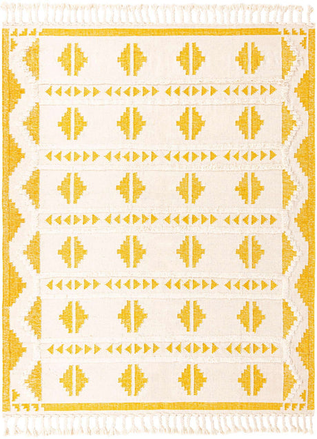 Yellow and White 8' x 10' Mesa Rectangle Area Rug 100% Wool Geometric All Natural Carpet for Living, Dining, Office, Bedrooms, Dorms, Kitchens for Sale at Rug Engine