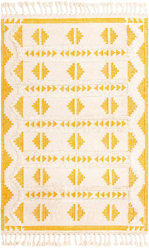Yellow and White 6' 1 x 9' Mesa Rectangle Area Rug 100% Wool Geometric All Natural Carpet for Living, Dining, Office, Bedrooms, Dorms, Kitchens for Sale at Rug Engine