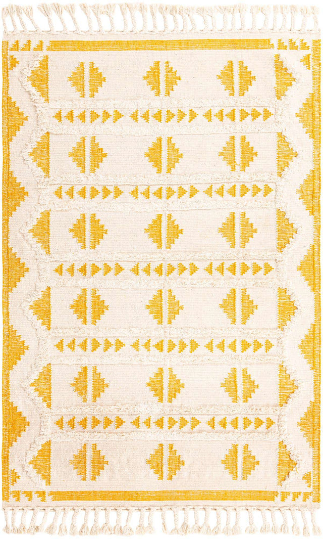 Yellow and White 6' 1 x 9' Mesa Rectangle Area Rug 100% Wool Geometric All Natural Carpet for Living, Dining, Office, Bedrooms, Dorms, Kitchens for Sale at Rug Engine