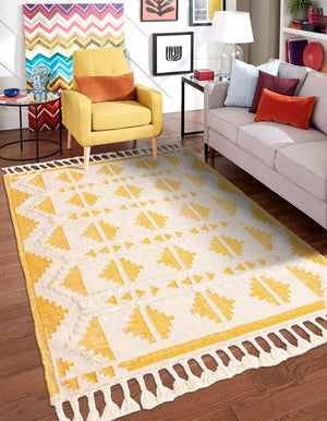 Yellow and White 2' x 3' 1 Mesa Rectangle Area Rug 100% Wool Geometric All Natural Carpet for Living, Dining, Office, Bedrooms, Dorms, Kitchens for Sale at Rug Engine