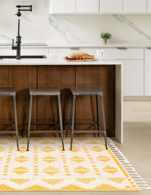 Yellow and White 2' x 3' 1 Mesa Rectangle Area Rug 100% Wool Geometric All Natural Carpet for Living, Dining, Office, Bedrooms, Dorms, Kitchens for Sale at Rug Engine