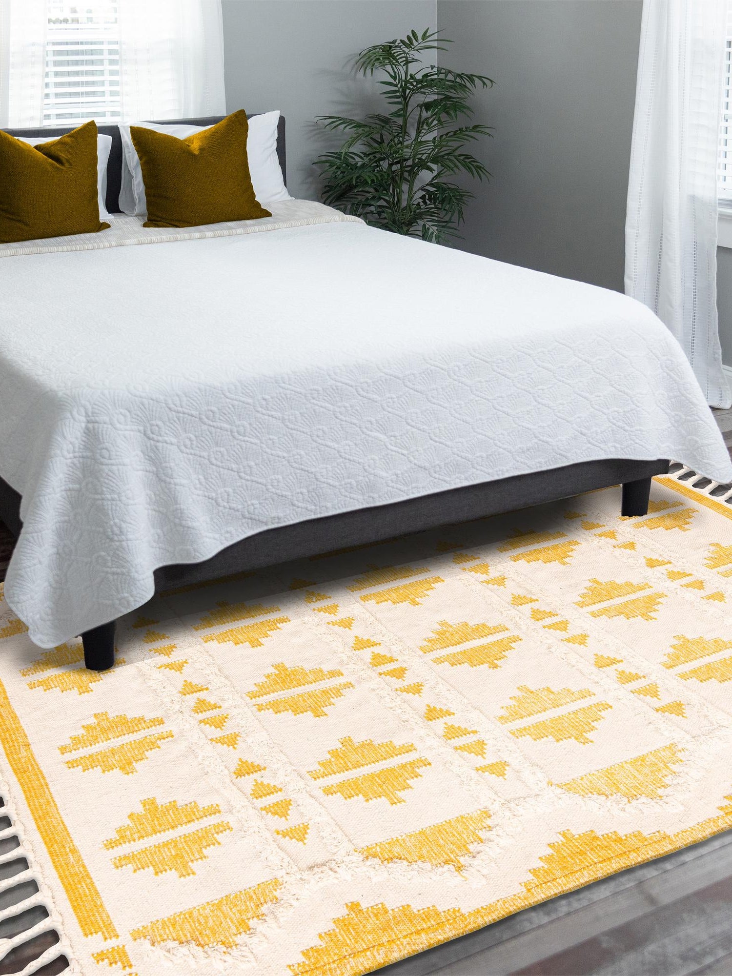 Yellow and White 2' x 3' 1 Mesa Rectangle Area Rug 100% Wool Geometric All Natural Carpet for Living, Dining, Office, Bedrooms, Dorms, Kitchens for Sale at Rug Engine