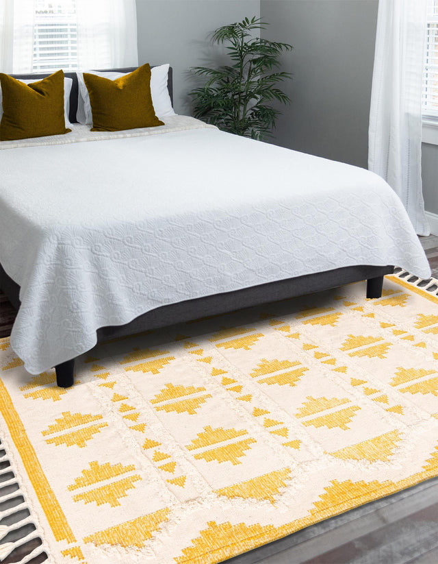 Yellow and White 2' x 3' 1 Mesa Rectangle Area Rug 100% Wool Geometric All Natural Carpet for Living, Dining, Office, Bedrooms, Dorms, Kitchens for Sale at Rug Engine