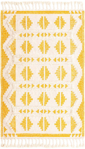 Yellow and White 5' 1 x 8' Mesa Rectangle Area Rug 100% Wool Geometric All Natural Carpet for Living, Dining, Office, Bedrooms, Dorms, Kitchens for Sale at Rug Engine