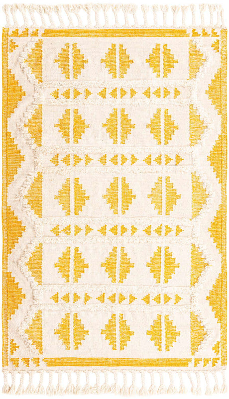 Yellow and White 5' 1 x 8' Mesa Rectangle Area Rug 100% Wool Geometric All Natural Carpet for Living, Dining, Office, Bedrooms, Dorms, Kitchens for Sale at Rug Engine