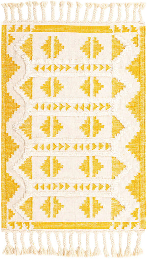 Yellow and White 4' 1 x 6' 1 Mesa Rectangle Area Rug 100% Wool Geometric All Natural Carpet for Living, Dining, Office, Bedrooms, Dorms, Kitchens for Sale at Rug Engine