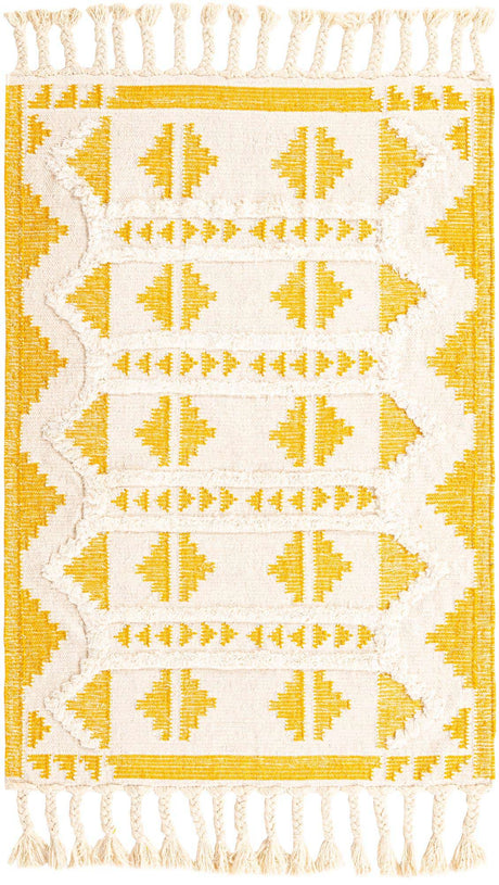 Yellow and White 4' 1 x 6' 1 Mesa Rectangle Area Rug 100% Wool Geometric All Natural Carpet for Living, Dining, Office, Bedrooms, Dorms, Kitchens for Sale at Rug Engine