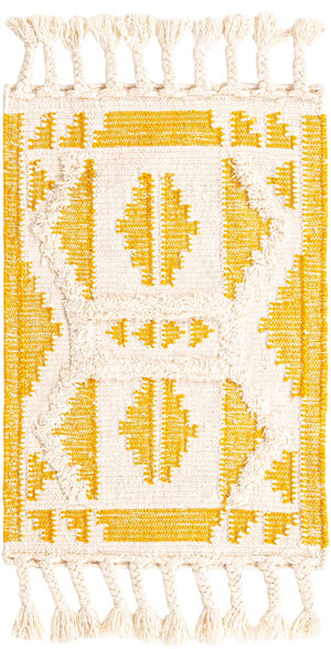 Yellow and White 2' x 3' 1 Mesa Rectangle Area Rug 100% Wool Geometric All Natural Carpet for Living, Dining, Office, Bedrooms, Dorms, Kitchens for Sale at Rug Engine