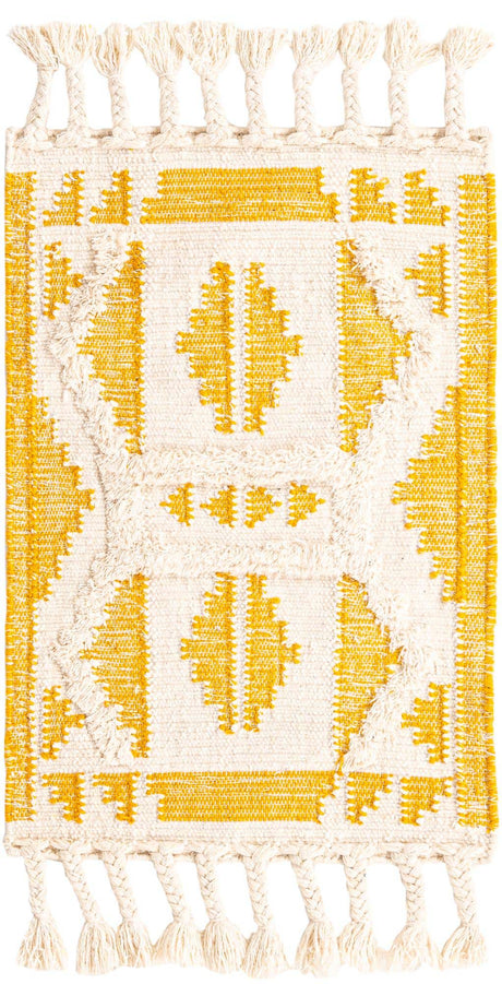 Yellow and White 2' x 3' 1 Mesa Rectangle Area Rug 100% Wool Geometric All Natural Carpet for Living, Dining, Office, Bedrooms, Dorms, Kitchens for Sale at Rug Engine