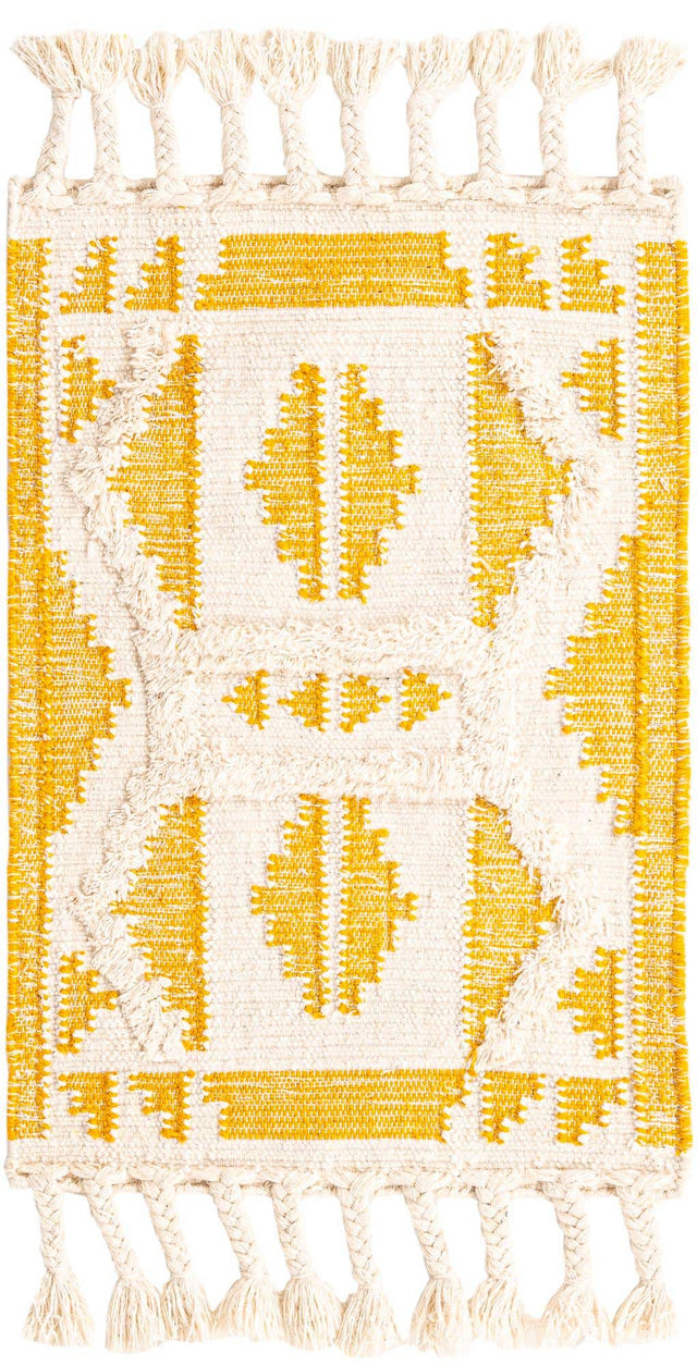 Yellow and White 2' x 3' 1 Mesa Rectangle Area Rug 100% Wool Geometric All Natural Carpet for Living, Dining, Office, Bedrooms, Dorms, Kitchens for Sale at Rug Engine