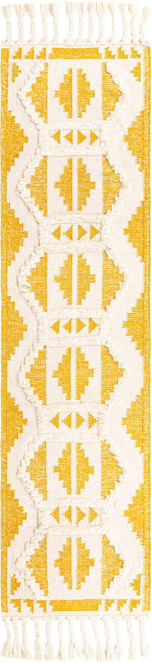 Yellow and White 2' 2 x 8' 2 Mesa Runner Area Rug 100% Wool Geometric All Natural Carpet for Living, Dining, Office, Bedrooms, Dorms, Kitchens for Sale at Rug Engine