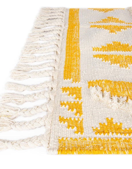 Yellow and White 2' 7 x 10' Mesa Runner Area Rug 100% Wool Geometric All Natural Carpet for Living, Dining, Office, Bedrooms, Dorms, Kitchens for Sale at Rug Engine