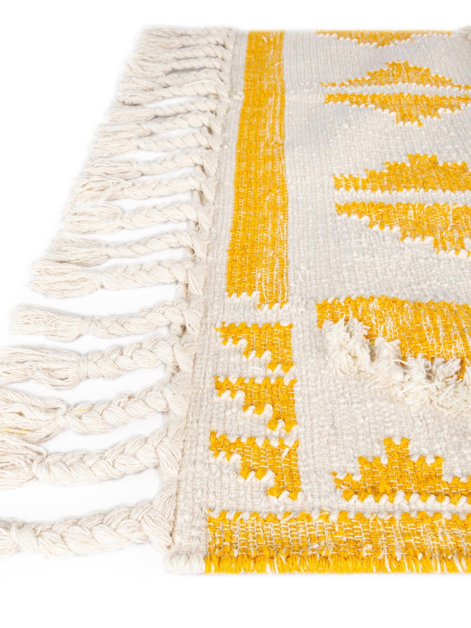 Yellow and White 2' 2 x 5' 1 Mesa Runner Area Rug 100% Wool Geometric All Natural Carpet for Living, Dining, Office, Bedrooms, Dorms, Kitchens for Sale at Rug Engine