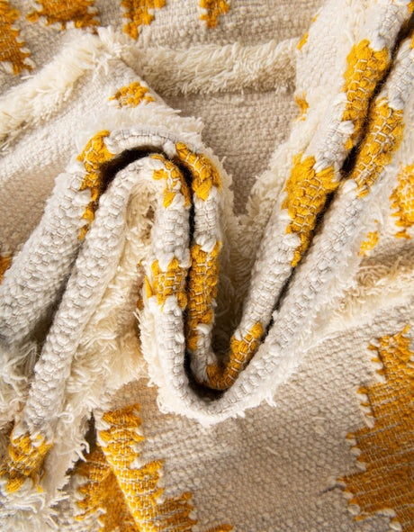 Yellow and White 2' 7 x 10' Mesa Runner Area Rug 100% Wool Geometric All Natural Carpet for Living, Dining, Office, Bedrooms, Dorms, Kitchens for Sale at Rug Engine