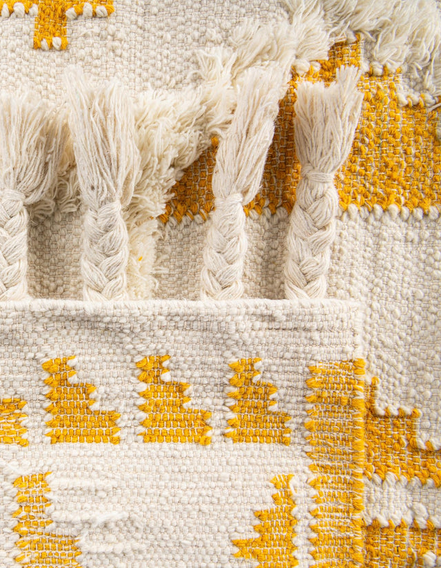 Yellow and White 2' 2 x 8' 2 Mesa Runner Area Rug 100% Wool Geometric All Natural Carpet for Living, Dining, Office, Bedrooms, Dorms, Kitchens for Sale at Rug Engine
