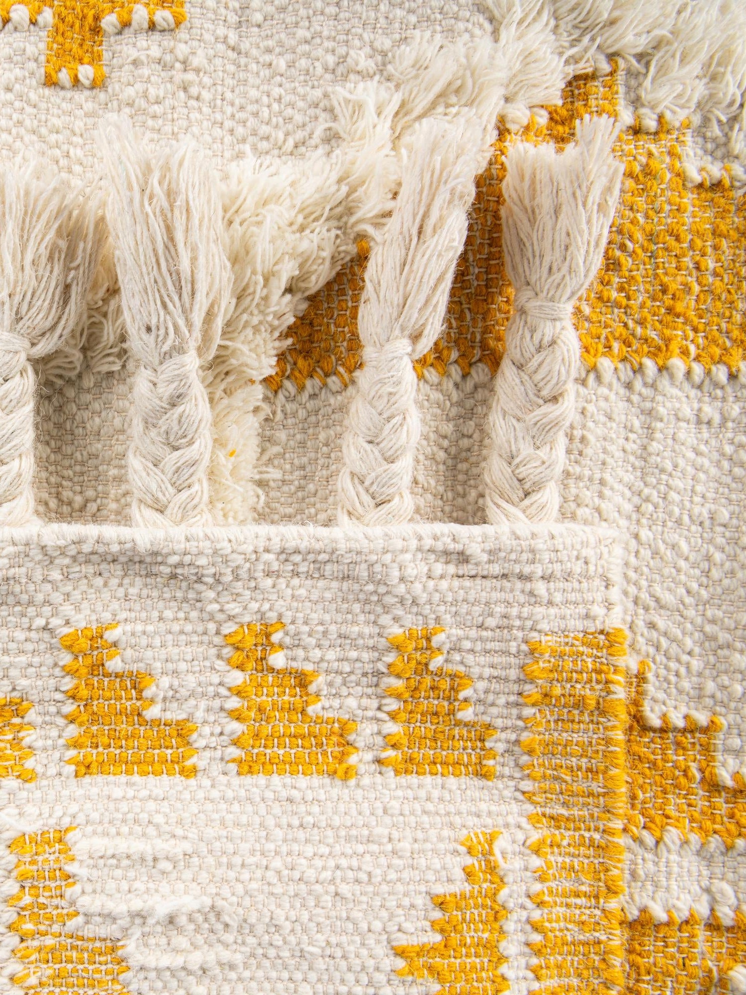 Yellow and White 2' 2 x 6' 1 Mesa Runner Area Rug 100% Wool Geometric All Natural Carpet for Living, Dining, Office, Bedrooms, Dorms, Kitchens for Sale at Rug Engine