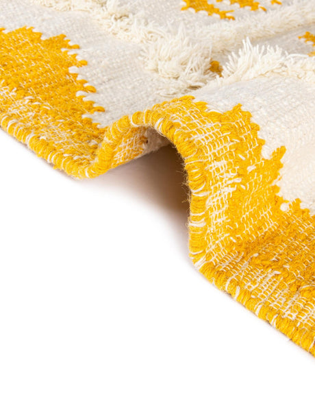 Yellow and White 2' 2 x 8' 2 Mesa Runner Area Rug 100% Wool Geometric All Natural Carpet for Living, Dining, Office, Bedrooms, Dorms, Kitchens for Sale at Rug Engine