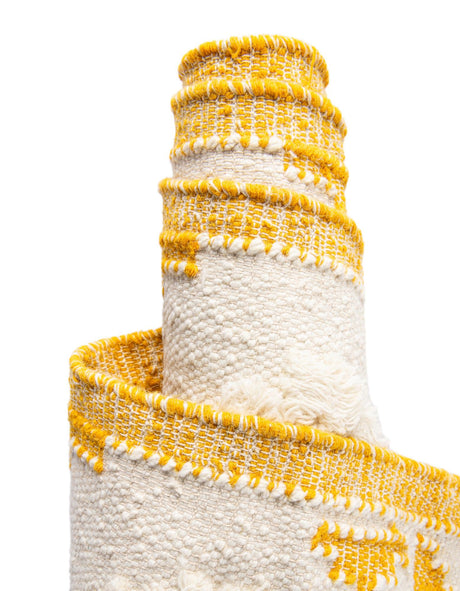 Yellow and White 2' 2 x 8' 2 Mesa Runner Area Rug 100% Wool Geometric All Natural Carpet for Living, Dining, Office, Bedrooms, Dorms, Kitchens for Sale at Rug Engine
