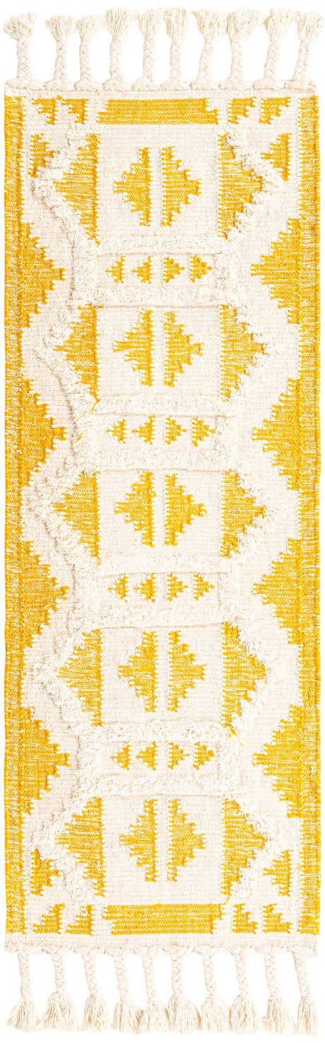 Yellow and White 2' 2 x 6' 1 Mesa Runner Area Rug 100% Wool Geometric All Natural Carpet for Living, Dining, Office, Bedrooms, Dorms, Kitchens for Sale at Rug Engine