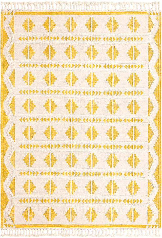 Yellow and White 10' x 14' 1 Mesa Rectangle Area Rug 100% Wool Geometric All Natural Carpet for Living, Dining, Office, Bedrooms, Dorms, Kitchens for Sale at Rug Engine