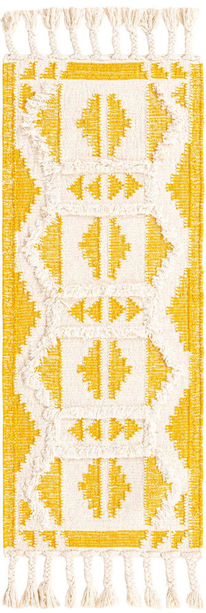 Yellow and White 2' 2 x 5' 1 Mesa Runner Area Rug 100% Wool Geometric All Natural Carpet for Living, Dining, Office, Bedrooms, Dorms, Kitchens for Sale at Rug Engine