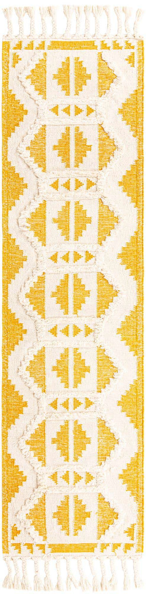 Yellow and White 2' 7 x 10' Mesa Runner Area Rug 100% Wool Geometric All Natural Carpet for Living, Dining, Office, Bedrooms, Dorms, Kitchens for Sale at Rug Engine