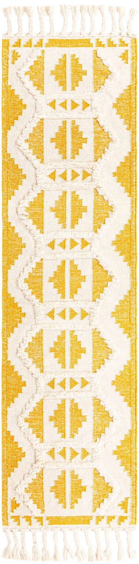 Yellow and White 2' 7 x 10' Mesa Runner Area Rug 100% Wool Geometric All Natural Carpet for Living, Dining, Office, Bedrooms, Dorms, Kitchens for Sale at Rug Engine