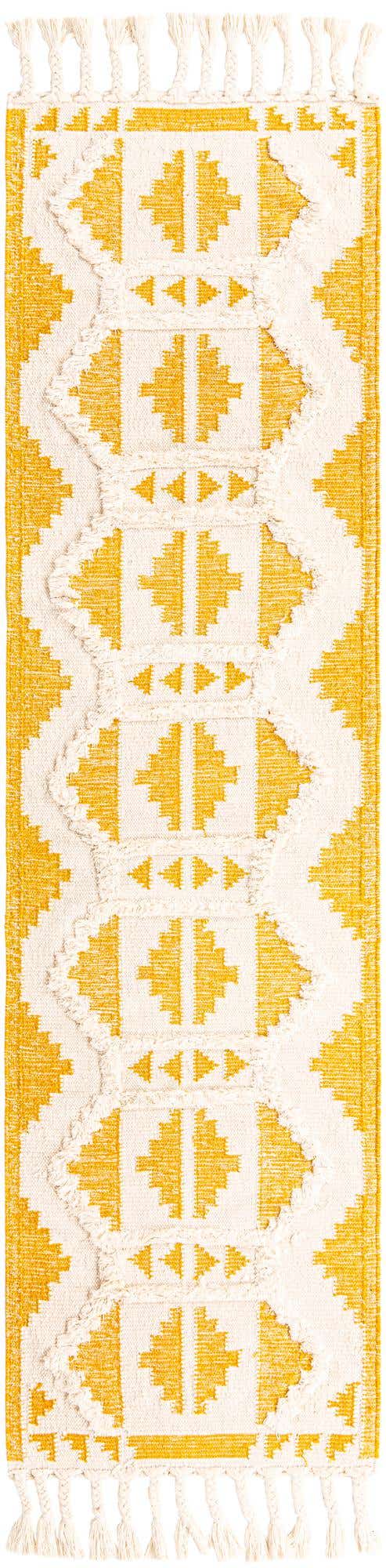 Yellow and White 2' 7 x 10' Mesa Runner Area Rug 100% Wool Geometric All Natural Carpet for Living, Dining, Office, Bedrooms, Dorms, Kitchens for Sale at Rug Engine