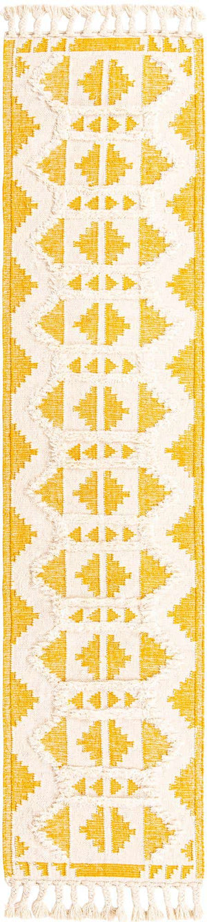 Yellow and White 2' 7 x 13' 1 Mesa Runner Area Rug 100% Wool Geometric All Natural Carpet for Living, Dining, Office, Bedrooms, Dorms, Kitchens for Sale at Rug Engine