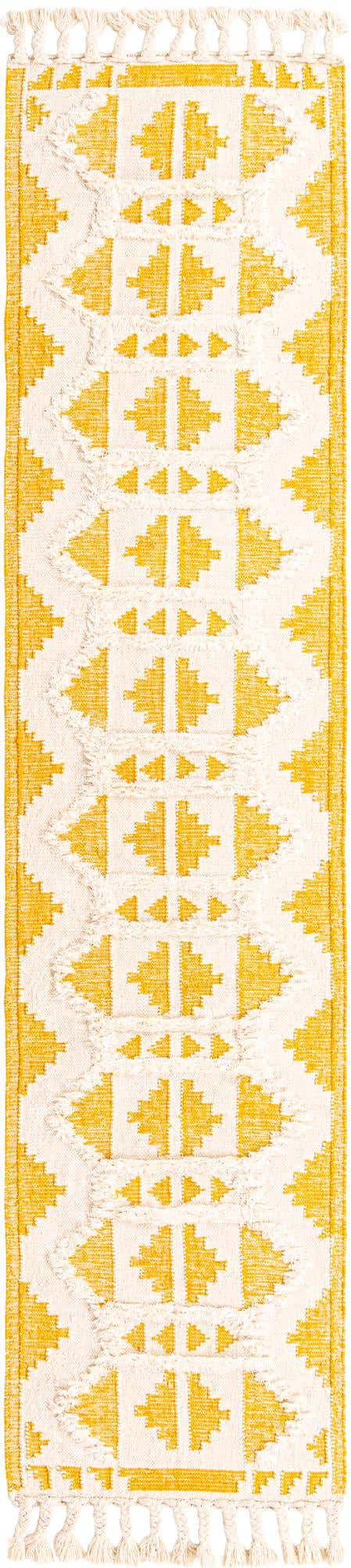 Yellow and White 2' 7 x 13' 1 Mesa Runner Area Rug 100% Wool Geometric All Natural Carpet for Living, Dining, Office, Bedrooms, Dorms, Kitchens for Sale at Rug Engine