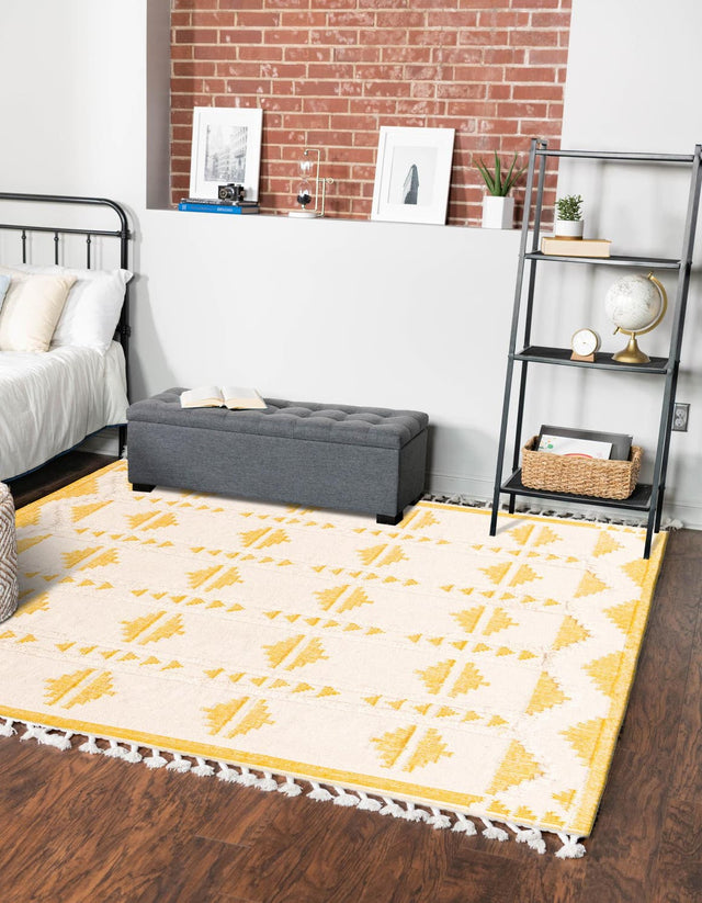 Yellow and White 10' x 10' Mesa Square Area Rug 100% Wool Geometric All Natural Carpet for Living, Dining, Office, Bedrooms, Dorms, Kitchens for Sale at Rug Engine