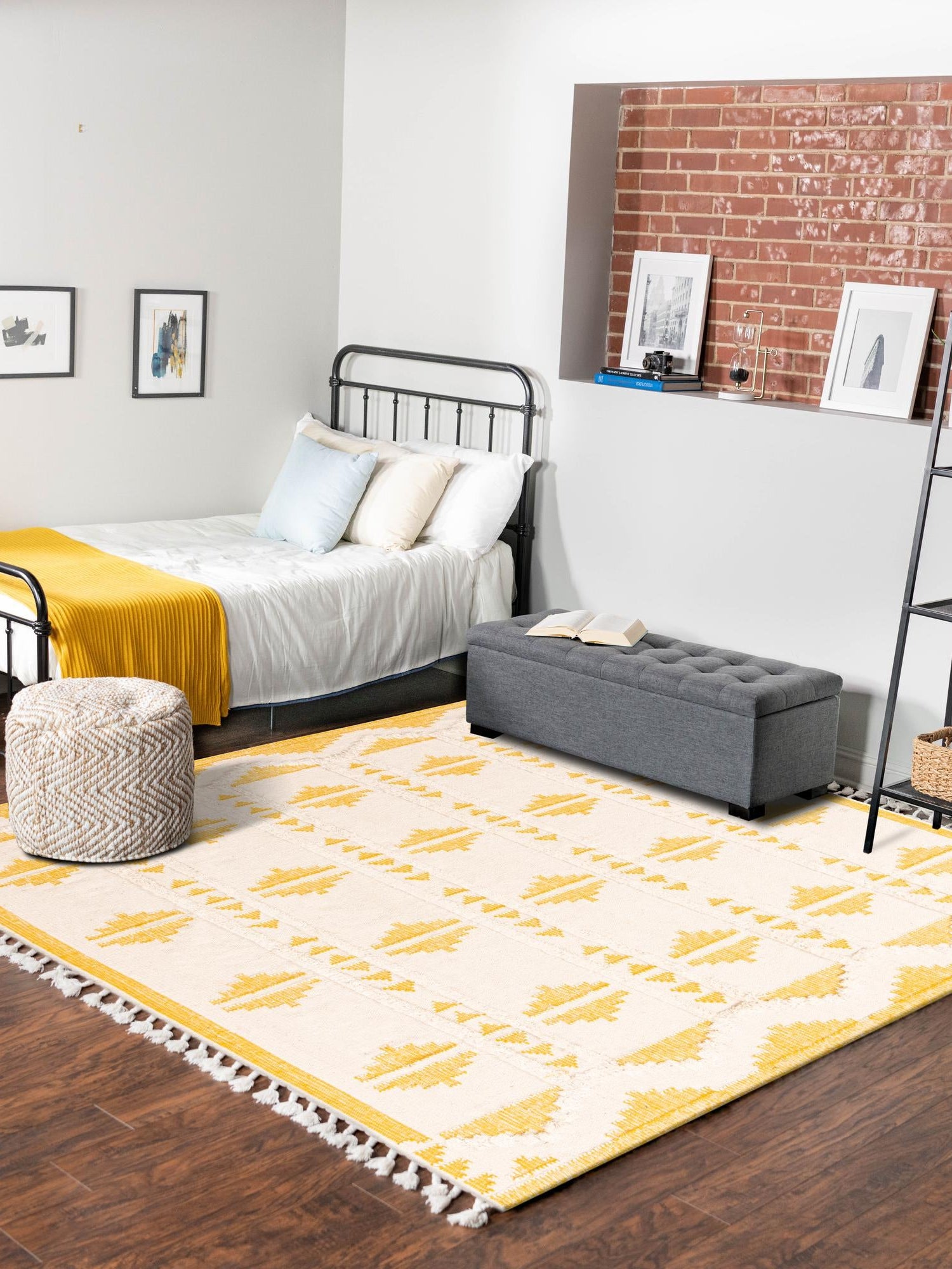 Yellow and White 10' x 10' Mesa Square Area Rug 100% Wool Geometric All Natural Carpet for Living, Dining, Office, Bedrooms, Dorms, Kitchens for Sale at Rug Engine