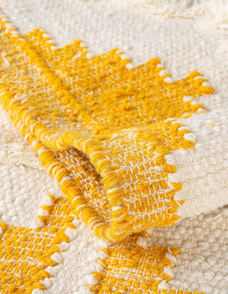 Yellow and White 8' x 8' Mesa Square Area Rug 100% Wool Geometric All Natural Carpet for Living, Dining, Office, Bedrooms, Dorms, Kitchens for Sale at Rug Engine