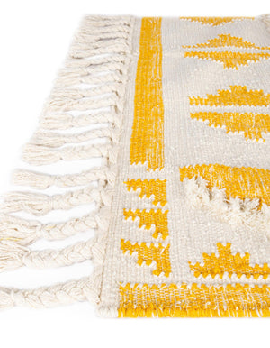 Yellow and White 8' x 8' Mesa Square Area Rug 100% Wool Geometric All Natural Carpet for Living, Dining, Office, Bedrooms, Dorms, Kitchens for Sale at Rug Engine