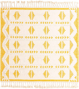 Yellow and White 8' x 8' Mesa Square Area Rug 100% Wool Geometric All Natural Carpet for Living, Dining, Office, Bedrooms, Dorms, Kitchens for Sale at Rug Engine