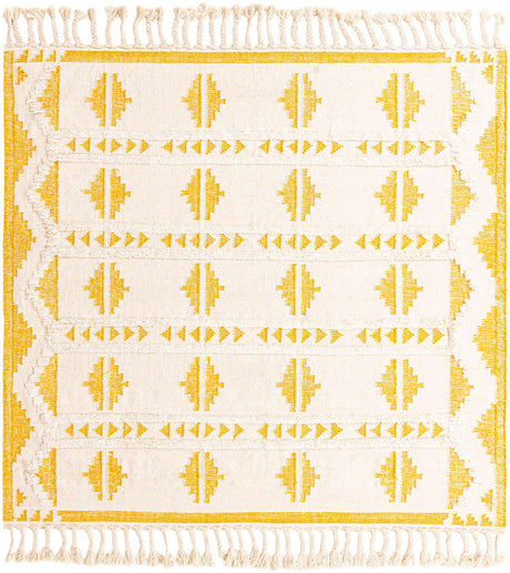 Yellow and White 8' x 8' Mesa Square Area Rug 100% Wool Geometric All Natural Carpet for Living, Dining, Office, Bedrooms, Dorms, Kitchens for Sale at Rug Engine