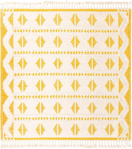 Yellow and White 10' x 10' Mesa Square Area Rug 100% Wool Geometric All Natural Carpet for Living, Dining, Office, Bedrooms, Dorms, Kitchens for Sale at Rug Engine