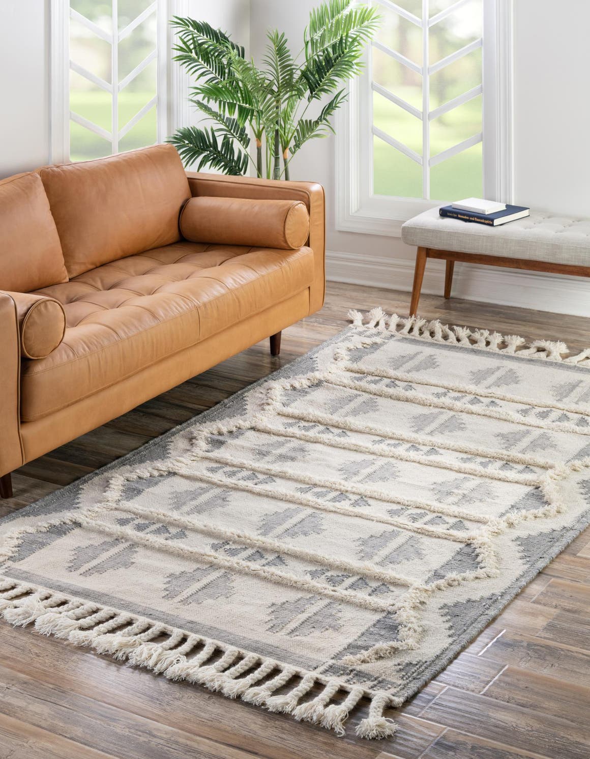 Gray and White 6' 1 x 9' Mesa Rectangle Area Rug 100% Wool Geometric All Natural Carpet for Living, Dining, Office, Bedrooms, Dorms, Kitchens for Sale at Rug Engine