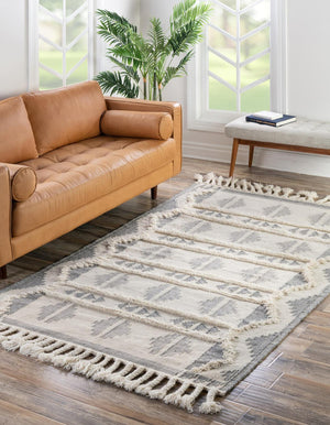 Gray and White 9' x 12' Mesa Rectangle Area Rug 100% Wool Geometric All Natural Carpet for Living, Dining, Office, Bedrooms, Dorms, Kitchens for Sale at Rug Engine