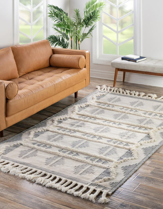 Gray and White 9' x 12' Mesa Rectangle Area Rug 100% Wool Geometric All Natural Carpet for Living, Dining, Office, Bedrooms, Dorms, Kitchens for Sale at Rug Engine