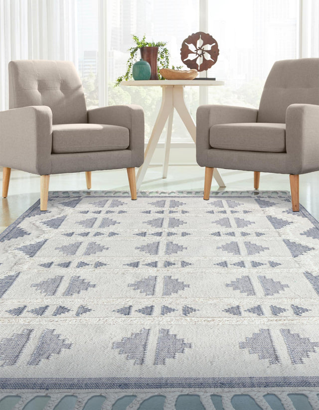 Gray and White 10' x 14' 1 Mesa Rectangle Area Rug 100% Wool Geometric All Natural Carpet for Living, Dining, Office, Bedrooms, Dorms, Kitchens for Sale at Rug Engine
