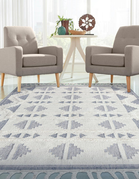 Gray and White 4' 1 x 6' 1 Mesa Rectangle Area Rug 100% Wool Geometric All Natural Carpet for Living, Dining, Office, Bedrooms, Dorms, Kitchens for Sale at Rug Engine